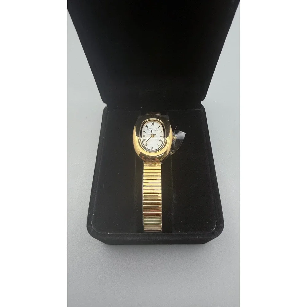 Heaven Mayhem Amara Gold Oval Watch Roman Numerals Stretch Band NIB
